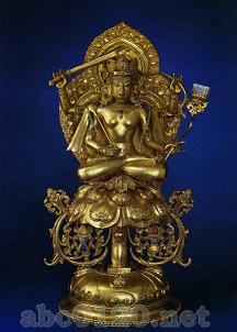 金造宝石飾文殊菩薩坐像