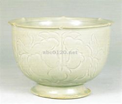 青磁牡丹文輪花鉢